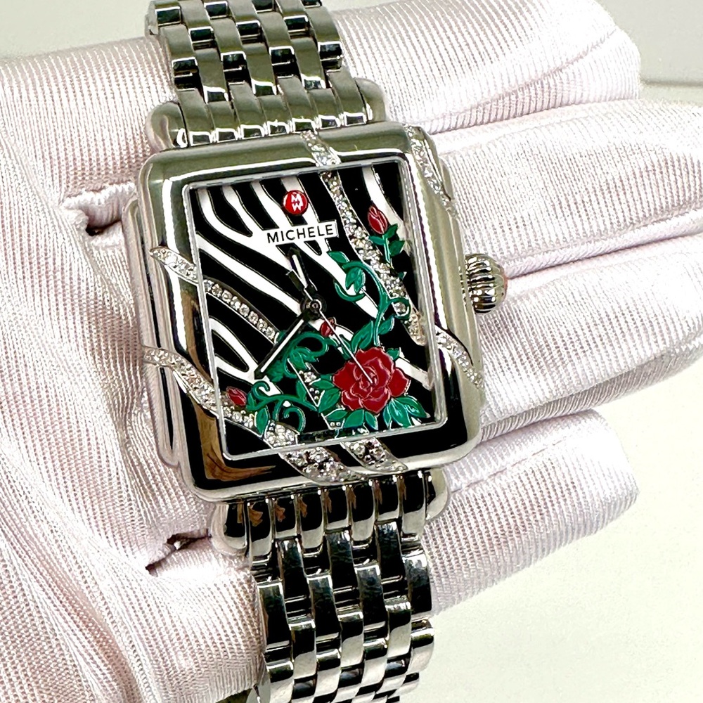 MICHELE: Deco Safari Zebra Rose Diamond Watch